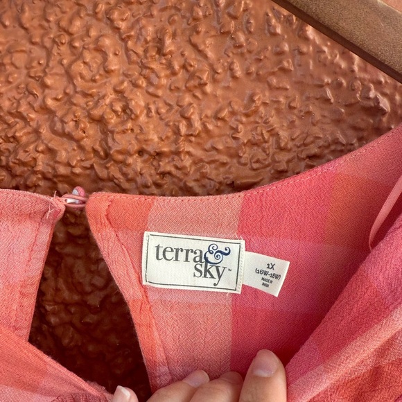 Terra & Sky Women's Pink Plaid Short Sleeve Colorblock Ruffle Maxi Dress Size 1X - Picture 3 of 5